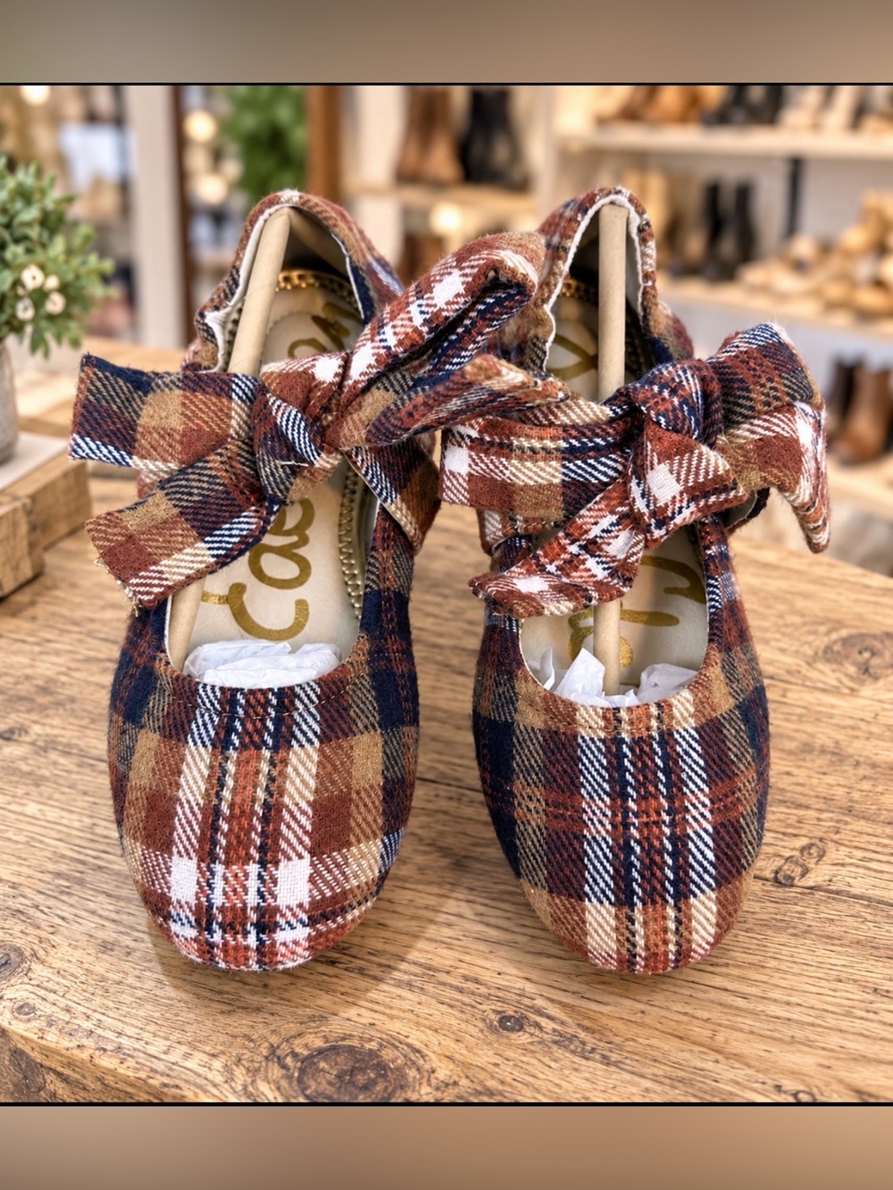 Sam Edelman Kids Felicity Rust Plaid Bow Ballet Flats Girls Navy Cream Size 2Y